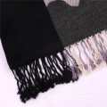 Ladies′ Black Cotton Scarf Winter Pashmina with Jacquard Flower Pattern